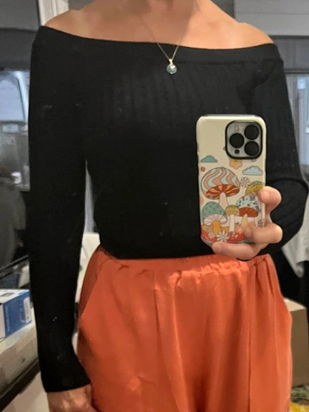 Aerie Ribbed Off-Shoulder Top in Black Size Small